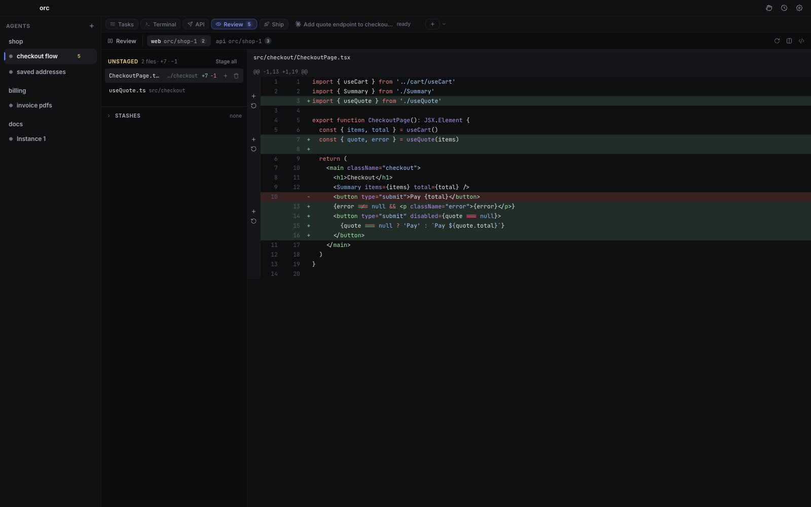 Reviewing one repository of a feature that spans two, in orc